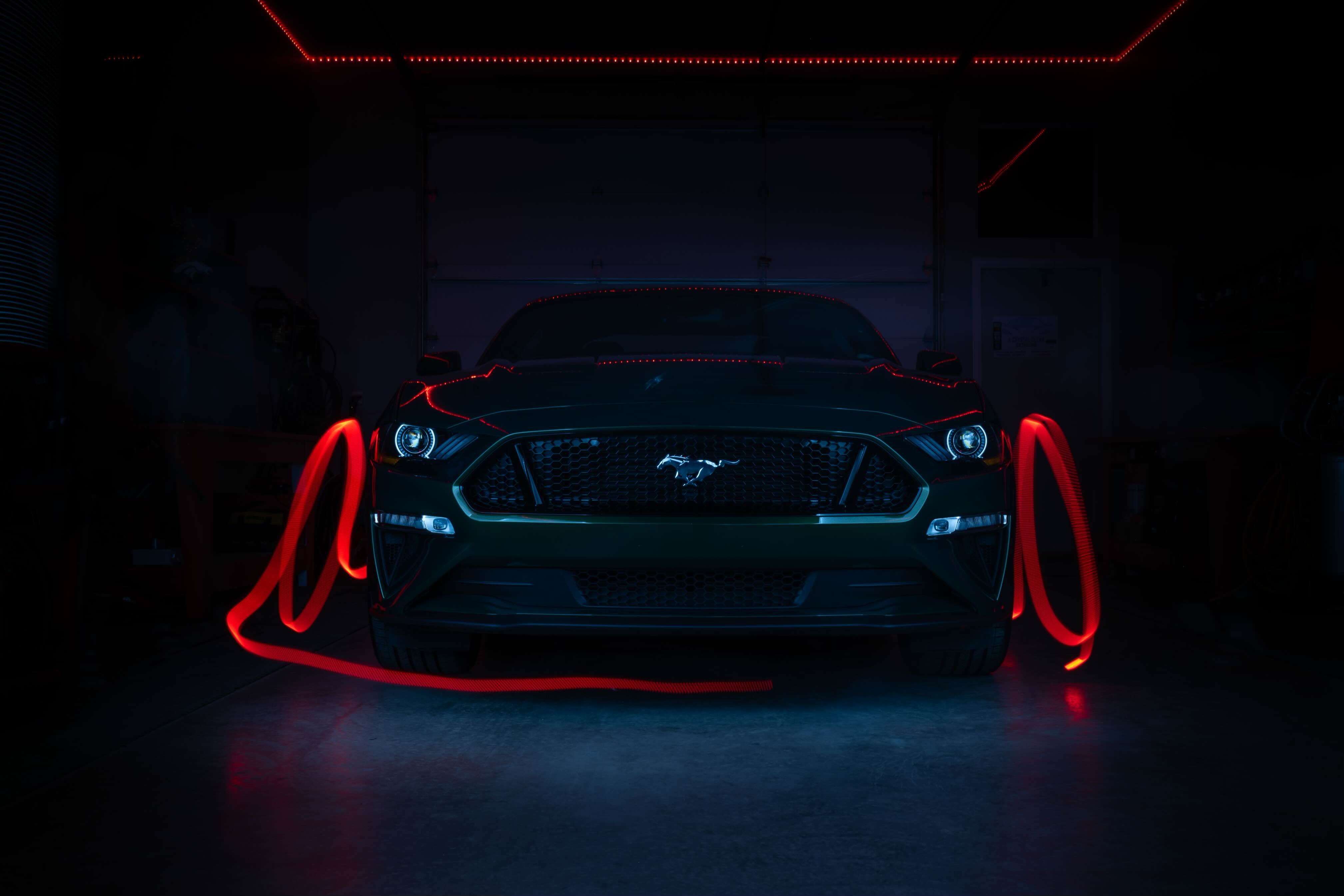 Green Mustang GT with red light painting effect